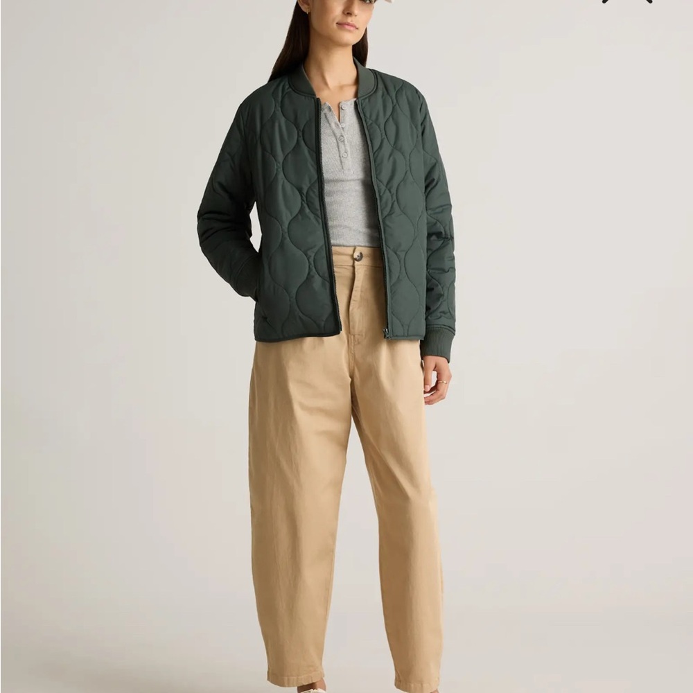 Quince Dark Green Quilted Bomber Jacket XS